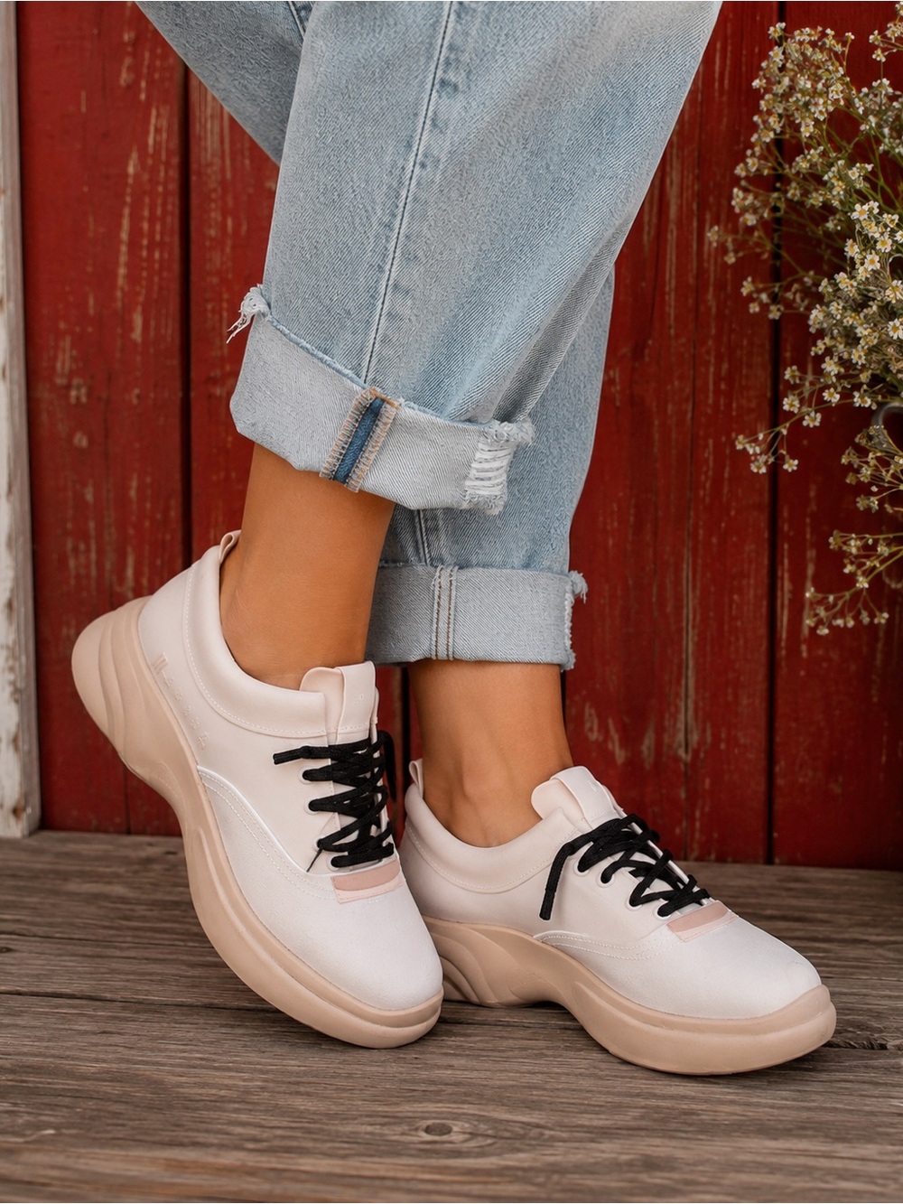 Melissa Ugly Sneaker Beige/Pink and White Black Chunky Platform Sneaker